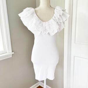 Zara White Ruffle Eyelet Lace Dress